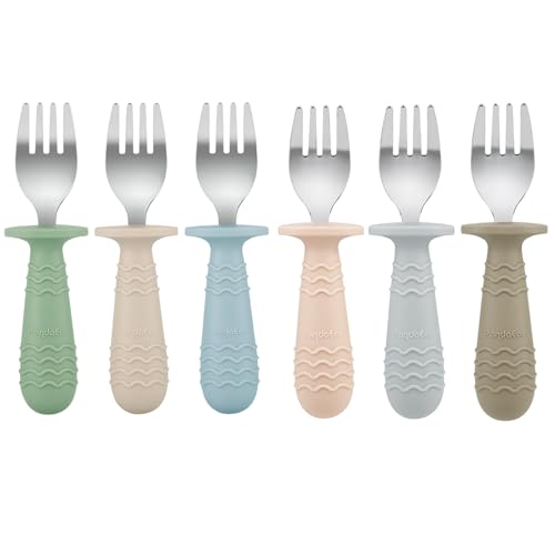 PandaEar 6 Stück Kinderbesteck| Silikongriff Edelstahl Kindergeschirr Set | Baby Besteck Esslernbesteck ab 1 jahr | Kinder Löffel und Gabel Set für...