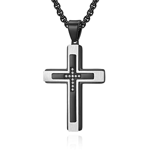 Bijou religieux collier croix homme femme en acier inoxydable et titane avec zircone cubique