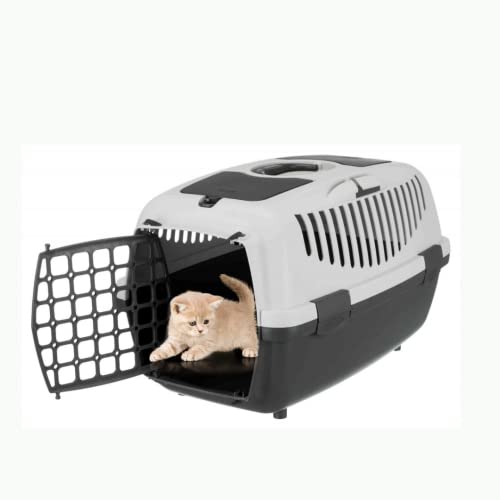 Image of Trixie Capri Durable Plastic Pet Carriers with Handles, Storage Trays, and Stroking Flaps (Dark Grey /Light Grey, XS, Capri 2)