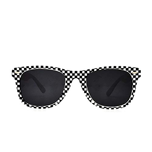 Pop Fashionwear Classic Rectangular Sunglasses Polarized Lens Black Frame White Checker T7123