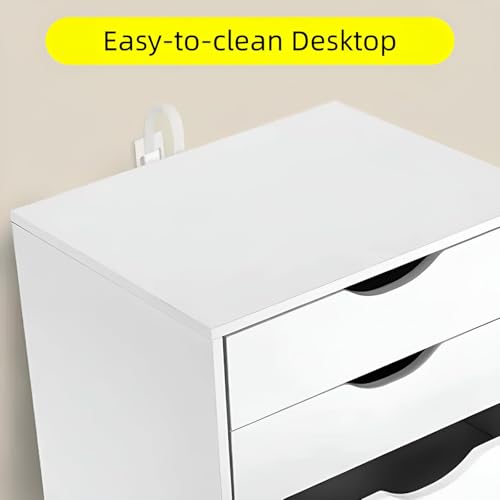 Image of TUSY Mobile File Cabinet, 5-Drawer Storage Cabinet, Vertical Rolling Storage Organizer Chest with Wheels & Anti-Tip Kit, for Home Office, Craft Room, Bedroom, White