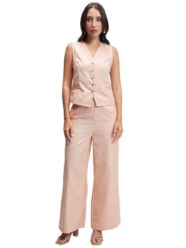 Image of Tokyo Talkies Women Tailored Waistcoat & Flared Trousers Co-ord Set | Sleek & Sophisticated | Trendy & Versatile