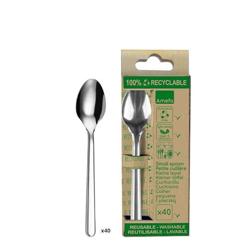 AMEFA - Boîte de 40 cuillères à café recyclables - Leaves - Acier inoxydable 18/0, Finition Standard