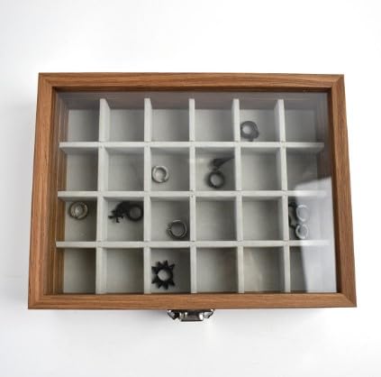 Image of KRISHYAM Wooden Jewelry Box Jewellery Case with Glass Lid, 24 Grid Jewelry Organizer with Lock for Rings, Earrings