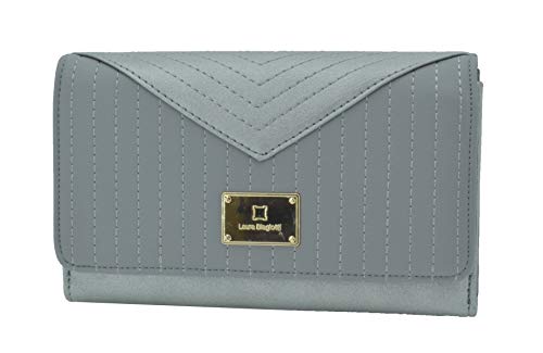 Laura Biagiotti Portefeuille Femme Avec coutures en Similicuir PU Avec porte-cartes et coffret cadeau Grand gris -