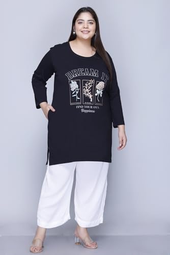 Image of In Love Women's Cotton Chest Printed Full Sleeve Plus Size Long T-Shirt