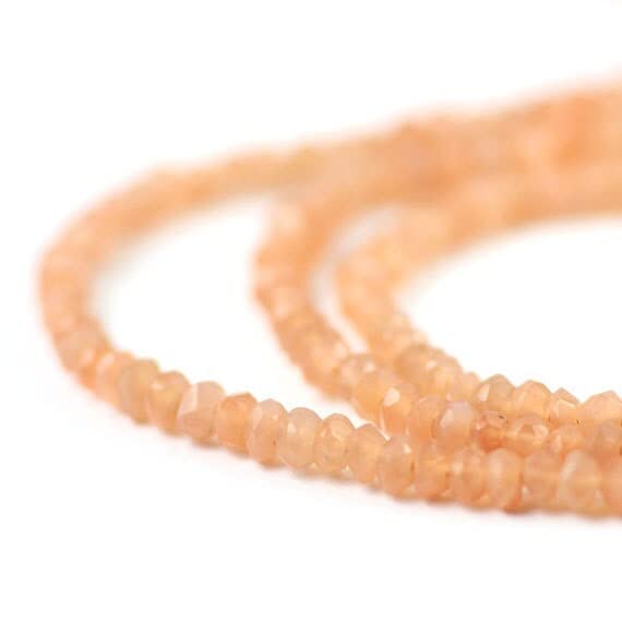 Pierre de lune pêche micro-facettée 3.5mm, perle de rondelle naturelle