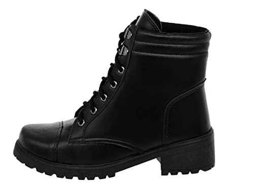 Bota Coturno Salto Baixo Aplicação Metal Preto Tamanho:39;Cor:Preto