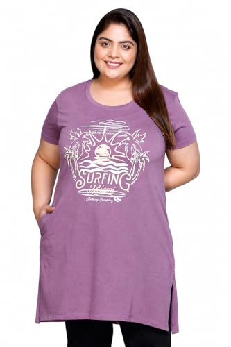 Image of In Love Women's Printed Cotton Plus Size Longline T-Shirt with Pockets | Cotton fabric - soft longline T-shirt with easy plus-size fit