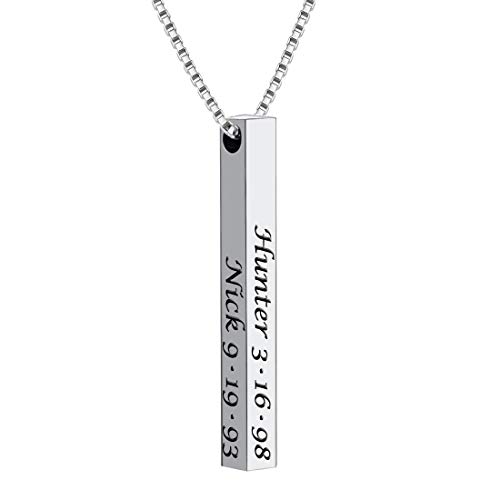 Dreamdecor Vertical Custom 3D Bar Necklace Personalized Engraved Message Pendant Necklace for Mother