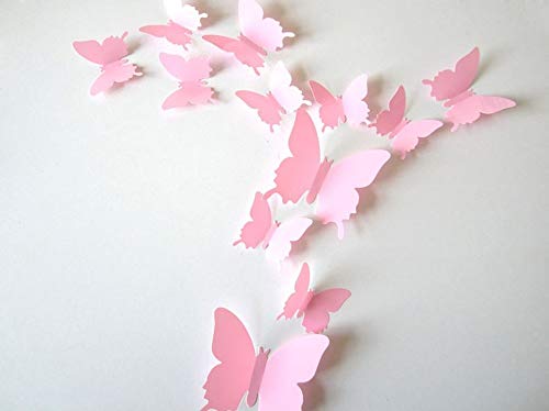 ufengke® 12 Pcs 3D Papillons Stickers Muraux Design de Mode Bricolage Papillon Art Autocollants Artisanat Décoration de La Maison, Roses