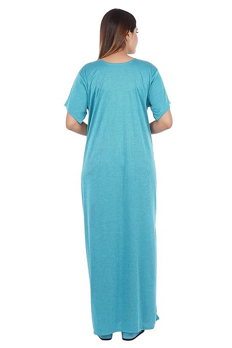 Image of Onekbhalo Women's- Full Sleeves-Feeding- Nursing- Maternity Nighty /Maxi /Gown /Nightdress /Nightwear- Hosiery Cotton Fabric- Floral Print- Embroidery with Zip