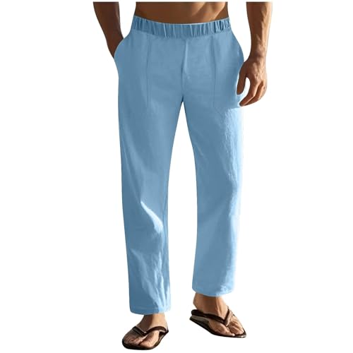 Linen Pants Men Casual Drawstring Loose Fit Beach Summer Pants with Pockets Lightweight Comfy Yoga Trousers