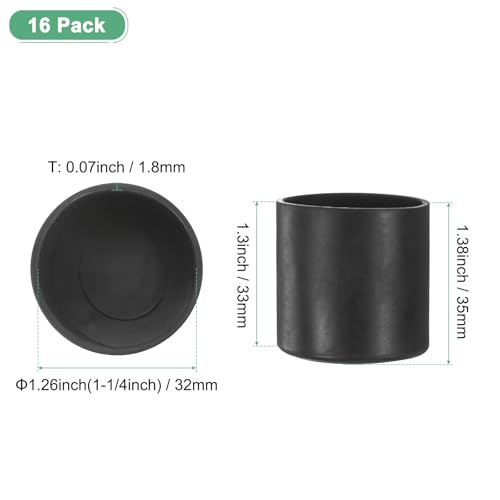 Image of M METERXITY 16-Pack Chair Leg Caps, 1-1 /4 Inch(32mm) PVC Chair Leg Floor Protectors for Folding Chairs /Metal Chairs /Furniture Table /Hardwood Floors, Round Non-Slip Cover End Tips [Black]