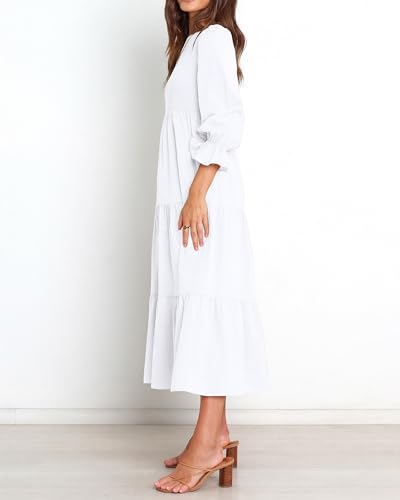 BTFBM Women Casual Long Sleeve Crew Neck Fall Dress Bohemian Relaxed Fit Floral Flowy Maxi Dresses Tiered Cocktail Dress