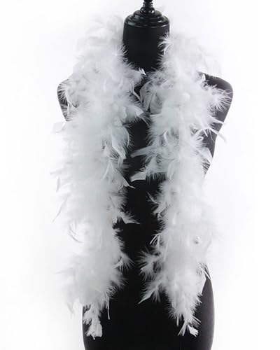 TOZBLEU Federboa, Weiß boa feather schal, Länge circa 120 cm, Kostüm-Accessoire, Charleston, 20er Jahre,für Flapper, Karneval, Mottoparty,...