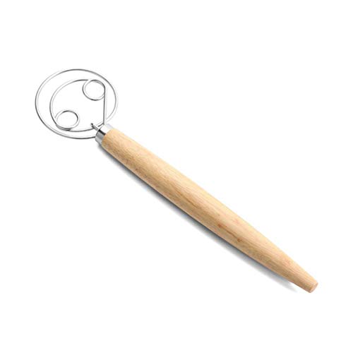 Stainless Steel Double Eyes Blender Egg Beater,Danish 13inch Hand Mixer Dough Whisk Wooden Handle Artisian Blender Baking Tool