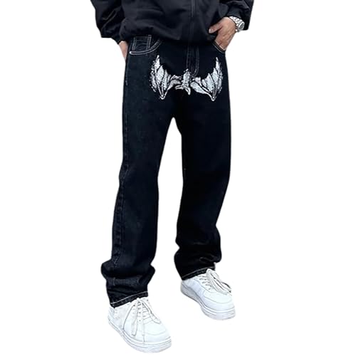 Men's Baggy Jeans Streetwear Fashion Printed Hip Hop Loose Fit Straight Leg Denim Pant Trousers with Multi Pockets3