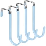 FYY ドアフック 4個パック ラバー付きドアハンガーフック 傷防止 高耐久 オーガナイザーフック リビングルーム バスルーム 寝室 キッチン用 衣類やタオルや帽子、コートバッグ、シアン。