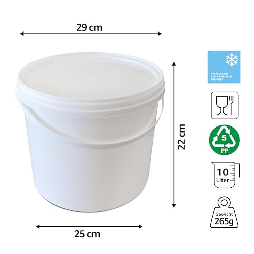 plasteo® – 3er-Set 10 L Eimer mit Deckel, Weiss, stapelbar, lebensmittelecht