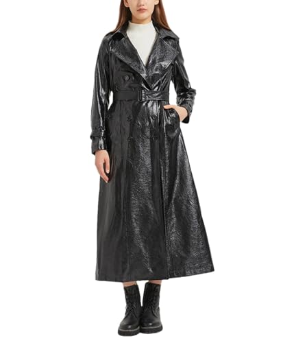 Spring Autumn Extra Long Gold Shiny Pu Leather Trench Coat For