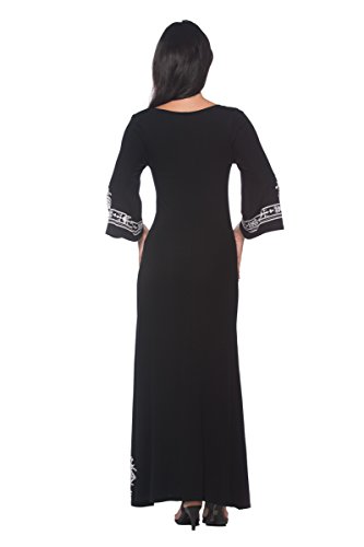 Rogue Finery Women's Black V Neck Caftan Style Flared Sleeve Ethnic Design Long Maxi Dress (Small)