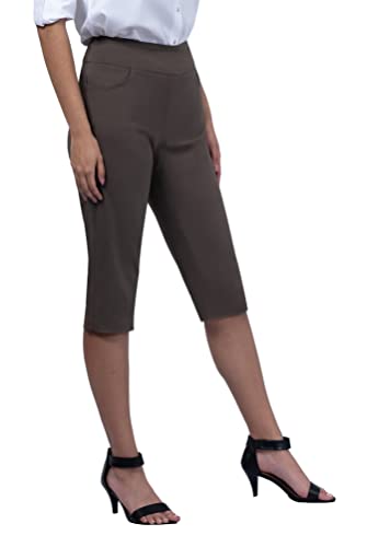 Women's Work Causal Millennium Super Stretch Criss Cross Career Dress Pull On Capri with Two Front Pockets