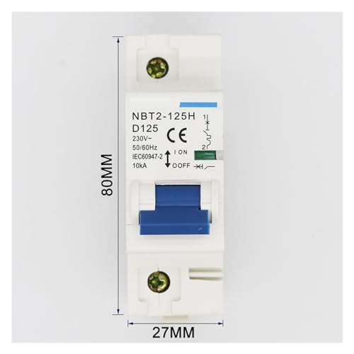 Disyuntor de carril NBT2-125H con poder de corte de 10kA y curva tipo D 6