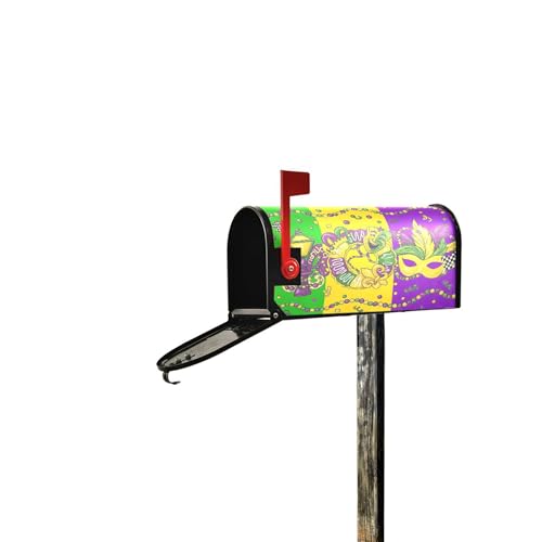 Image of Happy Mardi Gras Magnetic Mailbox Covers Fleur de Lis Masquerade Mask Mailbox Cover Standard Size Full Magnet Garden Yard Porch Mail Boxes Cover Holiday Decorations 21 inch L x 18 inch W