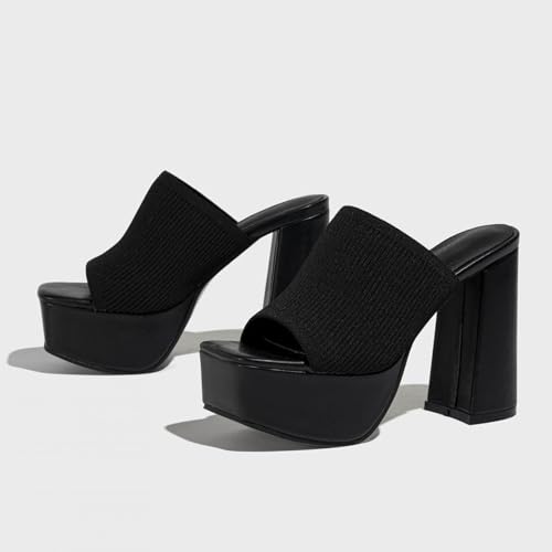 Women's Knitted Suede Platform Chunky Heel Casual Sandals Comfortable Fashion Summer Sexy Open Toe Increase Height Slip On Beach Block Heel Slippers for Outdoor Indoor Party4