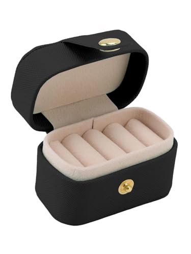 Image of Cortina Pu Leather Small Jewelry Box, Travel Portable Jewelry Case For Ring, Pendant, Earring, Necklace, Bracelet Organizer Storage Holder Boxes - Black