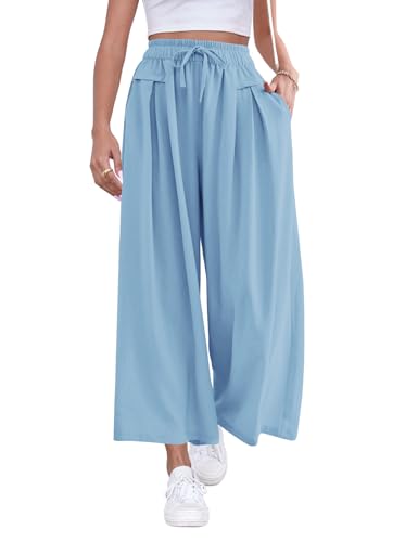 Image of ZJCT Wide Leg Palazzo Pants for Women Summer Beach Pants Flowy Loose Casual Lounge Pajama Yoga Pants with Pockets