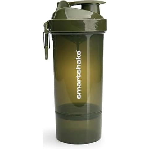 Smartshake O2GO ONE Plastic Protein Shaker Bottle 800 ml | 27 oz - Leakproof Screw-on Lid - BPA Free – Unisex - Army Green Cover