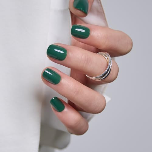 Image of CurvLife Short Oval Press On Nails, Green, Emerald Muse, Soft Gel
