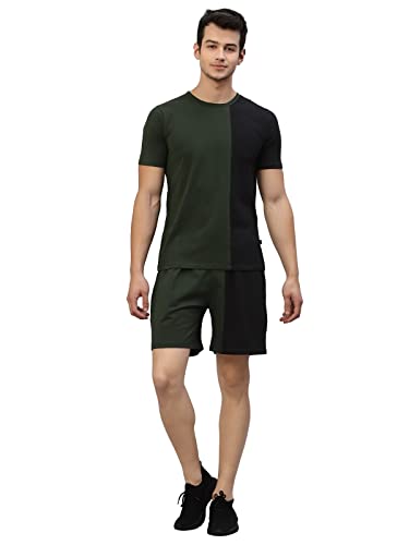 Image of RIGO Cotton Waffle Knit Self Textured Casual Style Co-Ord Set for Men's|Night Suit Set for Men's|Lounge-Wear Nightdress Pajama Set for Men's|Night Wear,Beach Wear,Vacation Wear Green,Black,X Large