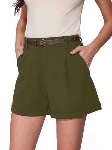 Vinova Womens Shorts Dressy Casual Pleated Elastic High Waisted Trouser