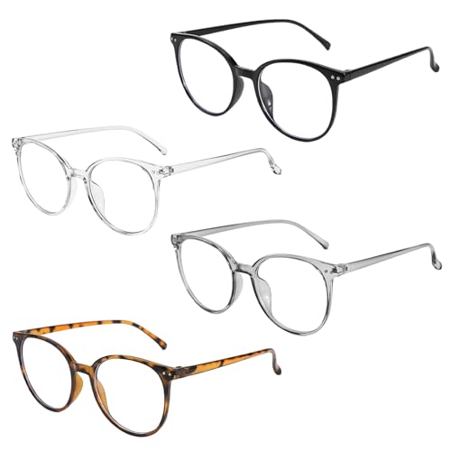 AHEJIOO 4 Pack Blaulichtfilter Brille,99% Blaulichtblockierung Brille Schutz Vor Augenermüdung Und Uv-Blendung Augenoptik Brille Lesehilfe Für Damen Herren,Anti Blendung Runde Rahmen Brille