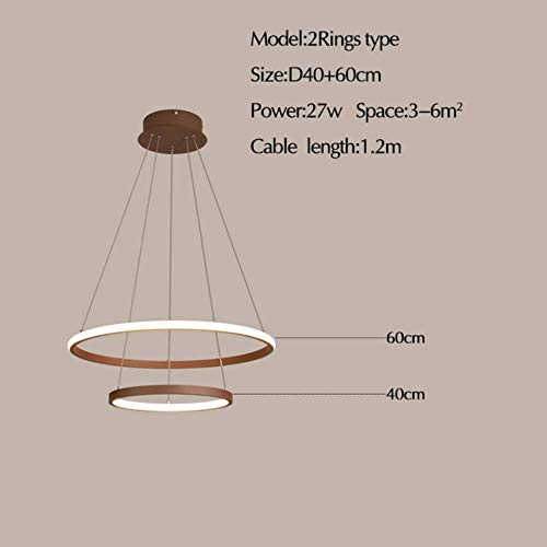 Moderne Lustre Led Pour Foyer Salon Salle À Manger Cuisine Lustre 7 Cercle Anneaux Led Plafond Lustre Éclairage Noir et Blanc, Cadre Brun, 2 Anneaux 60 40 cm