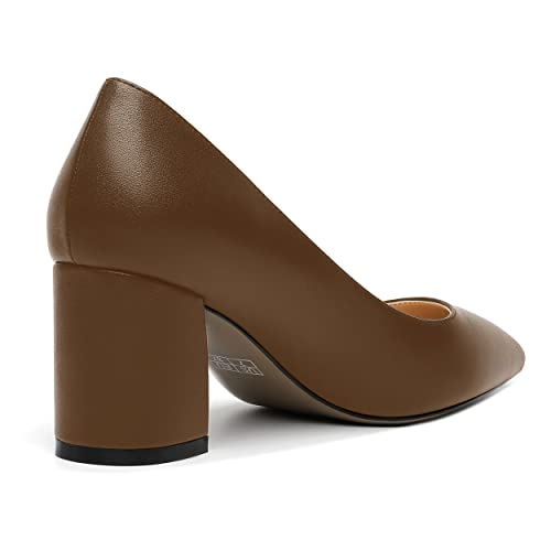 SHOWFOREST Women's Dating Slip On Pointed Toe Dress Solid Block Mid Heel Pumps Shoes 2.5 Inch 5