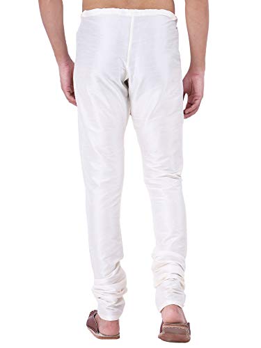 Image of HUZUR Men Pyjama,Churidar,Bottom wear,Silk Blend,Regular Fit,Wedding,Party,Festival,Family Funcation,White,Gold,Pajama
