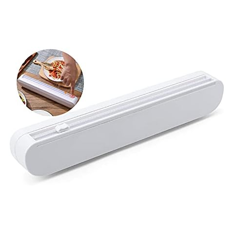 FGXY Wrap Dispenser & Cutter, Refillable Cling Film Wrap Dispenser, Suction Cup Plastic Film Cutter for Cutting Plastic Foil Food Transparent Film and Foil for Kitchen, Restaurant, White Cover