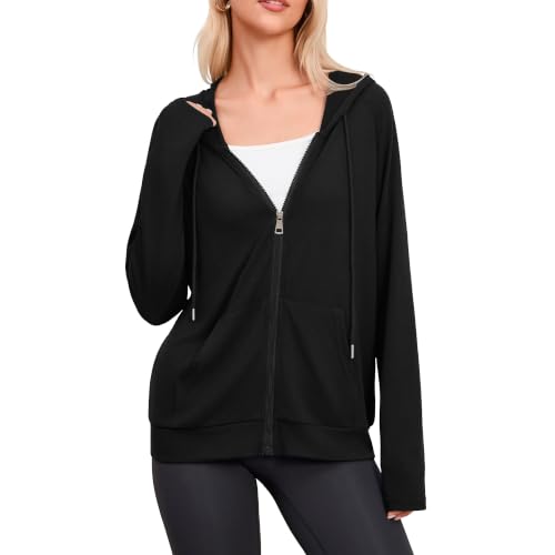 Image of Witsmile Zip Up Hoodie Women Oversized Sweatshirt Long Sleeve 2026 Fall Outfit Lightweight Jackets Workout Clothes