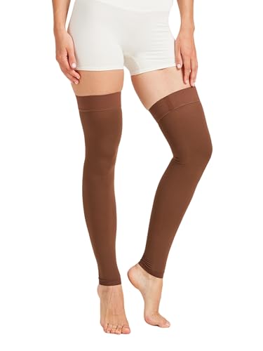 Image of NURCOM 15-20 mmHg Compression Stockings for Women & Men, Footless Thigh High Compression Sleeves with Dot Silicone Band, Graduated Support Pressure Stockings-Ideal for Athletic, Medical, Travel Use