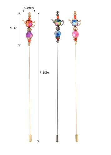 Image of Alilang Magic Lamp Pearl Lady Camo Rose Heart Rhinestones 3Pcs Vintage Long Handle Hat and Lapel Pins with Flexible Bendable Design