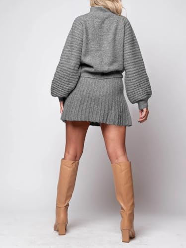 Zwurew Womens 2 Piece Skirt Sets 2025 Mock Neck Ribbed Sweaters and Mini Skirt Fall Winter Two Piece Outfits4