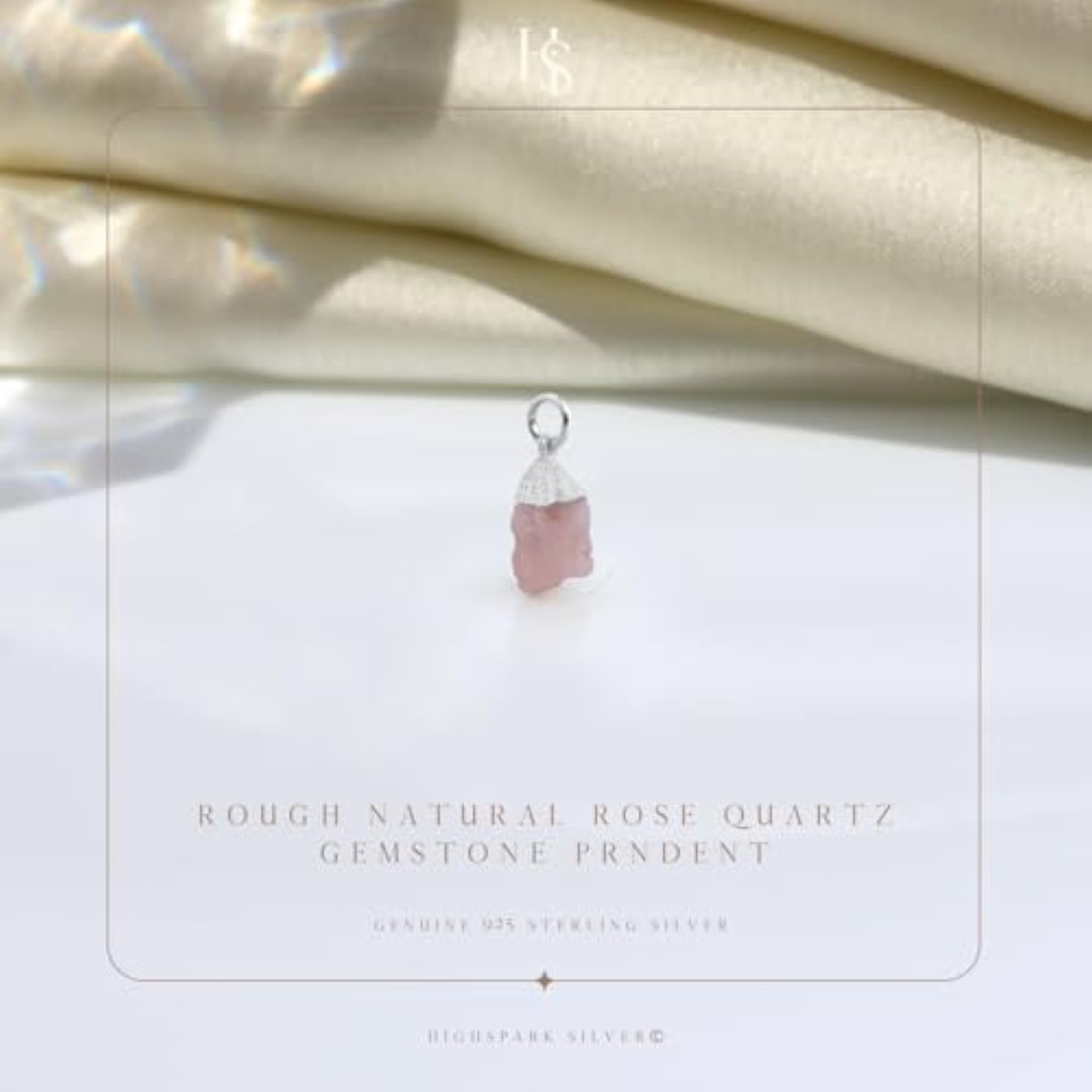 Women's 925 Natural Raw Gemstone Rough Cut Pendant, Rose Quartz
