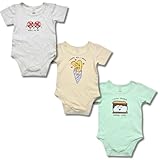 Love N Cuddle Baby Onesies with Cute Graphic Prints, Pack of 3, Assorted Colors (0-3 Months, Snacks)