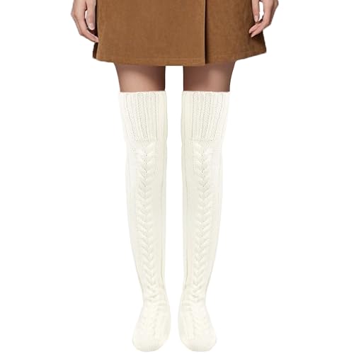 Women's Thigh High Socks Over Knee Leg Warmers Cable Knitted Boot Socks2