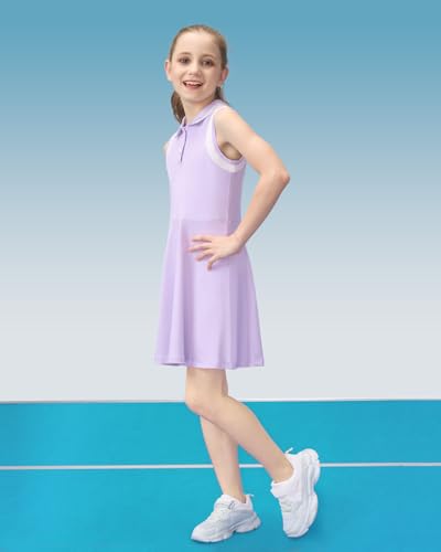 Gogokids Girls Tennis Dress Sleeveless Quick-Dry Kids Golf and Athletic Workout Outfit with Polo Collar for 6-14Y2