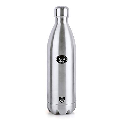 Image of Cello Swift Silver 1 L Flask Puro Steel-X Benz Inner Steel Outer Plastic with PU Insulation 900 ml Black Water Bottle